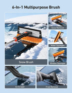 AstroAI 47.2" Ice Scrapers for Car Windshield, 3 in 1 Sturdy Snow Brush with Squeegee, 10 Adjustable Length Settings, Extendable Aluminum Handle, 180° Pivoting Snow Scraper for Car, Truck, SUV(Orange)