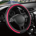 Road Comforts Leather Steering Wheel Cover – Black & Hot Pink, Universal Fit 14.5-15 Inch, Microfiber Leather, Anti-Slip & Br