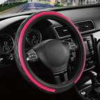 Road Comforts Leather Steering Wheel Cover – Black & Hot Pink, Universal Fit 14.5-15 Inch, Microfiber Leather, Anti-Slip & Br