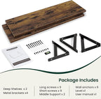 Floating Shelves, 12 Inch Deep Rustic Wood Wall Storage, 48W x 12D Wall Shelves Set of 2, Heavy Duty Metal Brackets, Large In