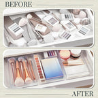 STORi SimpleSort 3-Piece Stackable Clear Drawer Organizer Set | 9" x 6" x 2" Rectangle Trays | Wide Makeup Vanity Storage Bin