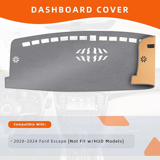 KEYOOG Dashboard Cover Dash Mat Fit for Fo-rd Escape 2024-2020 (Without HUD Models),Car Dash Board Mat Anti-Glare Carpet,Non-