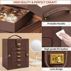 AKOZLIN Jewelry Box Organizer Functional Leather Jewelry Storage Case for Women Girls Ring Necklace Earring Bracelet Holder O