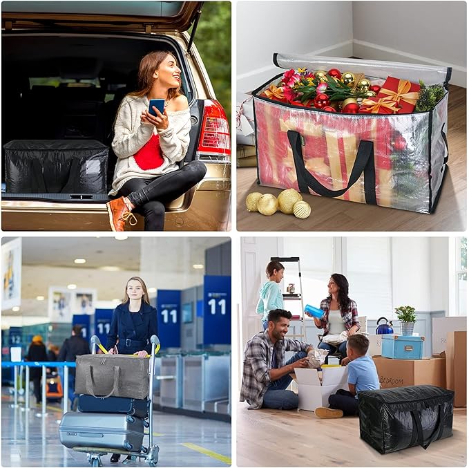 BALEINE 8-Pack Oversized Moving Bags with Reinforced Handles, Heavy-Duty Storage Tote for Clothes, Moving Supplies (Winter Gr