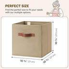 GRANNY SAYS Cube Storage Bins, 11 Inch Cube Storage Organizer with PU Handle, Khaki, Foldable Clothing Organizer Bins, Storag