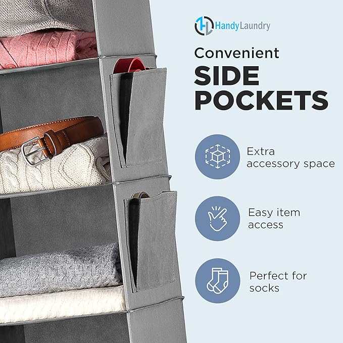 Handy Laundry Hanging Closet Organizer - 6 Shelf Storage for Clothes, Sweaters, Shoes & Accessories - Space-Saving Wardrobe S
