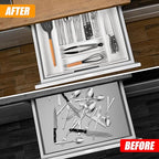 Bellsal Large Premium Bamboo Silverware Organizer - Expandable Utensil Drawer Organizer - 17"x19.6" Utensil Holder and Cutler