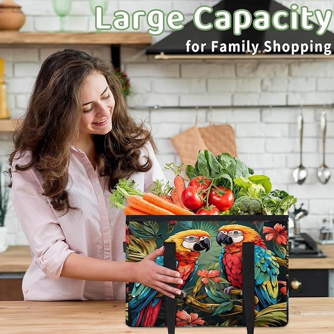 Reusable Grocery Bags Heavy Duty Shopping Bags Foldable Large Tote Bags with Long Handles & Hard Bottom