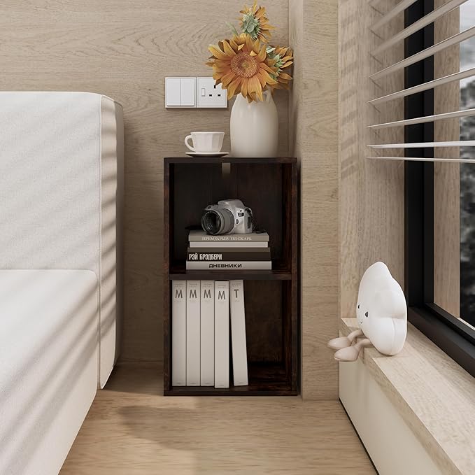 Book Shelf, 2 Cube Storage Organizer, Open Shelves Bookcase 9.3 x 11.8 x 21.1, Bookshelf for Living Room, Bedroom, Home Offic
