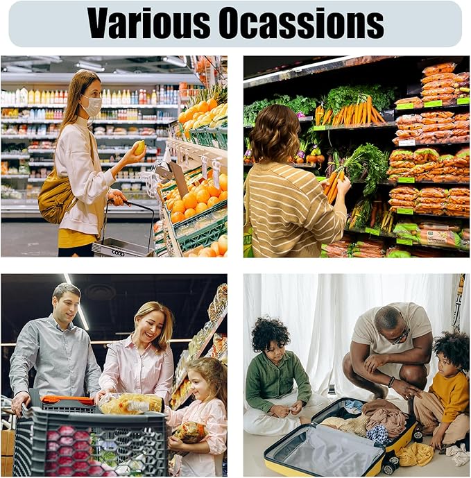 4PC Foldable Reusable Shopping Bags 210D Nylon Waterproof Travel Grocery Tote with Drawstring Mouth & Reinforced Handle