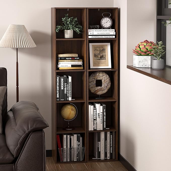5 Cube Storage Organizer, Narrow Open Shelf Bookcase, Freestanding 5 Tier Low Display Bookshelf for Home Office, Living Room,