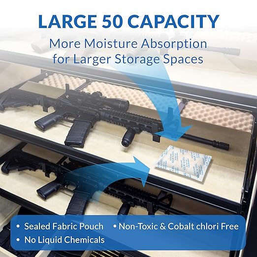 LotFancy Silica Gel Packets 50 Gram 15 Pack, Rechargeable Desiccant Packs with Color Indicator, Moisture Absorber for Gun Saf