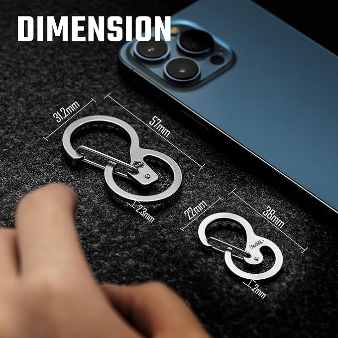 KeyUnity Stainless Steel Carabiner Mini Clips, Key Holder Organizer Keychain for Keys, Flashlight, Folding Knife & Whistles