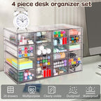 VZKAH Acrylic Organizer with Drawers | 20 Drawers 4 Sets | Desk Organizer and Storage, Clear Makeup Organization, For Office/