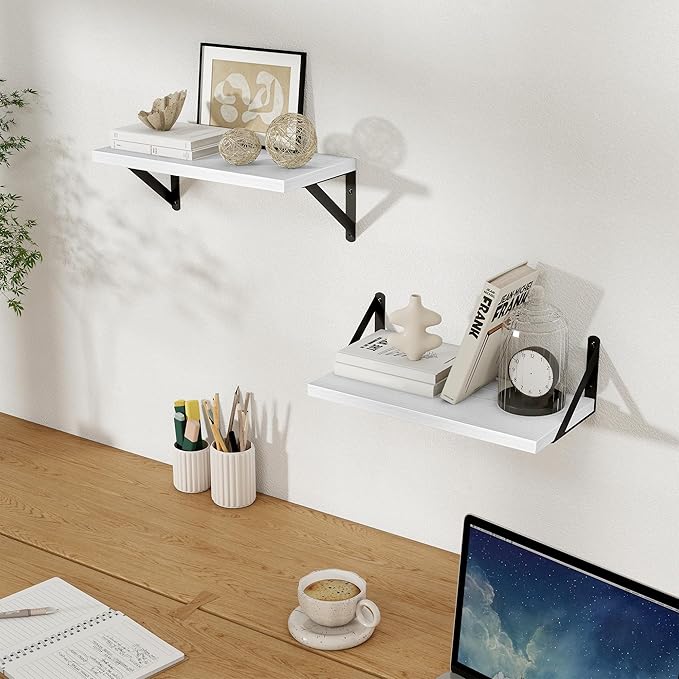 Floating Shelves, 8 Inch Deep Rustic Wood Wall Storage, 16W x 8D Wall Shelves Set of 2, Heavy Duty Metal Brackets, Industrial