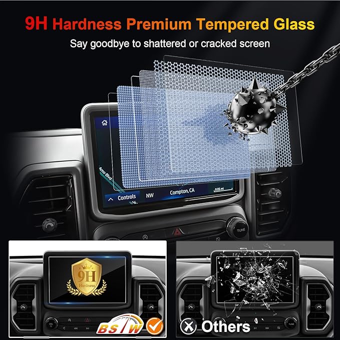 Bronco Screen Protector 8 In for 2021-2024 Ford Bronco/Bronco Sport Base/Big Bend/Outer Banks/Badlands SYNC 3 8-In Touchscree