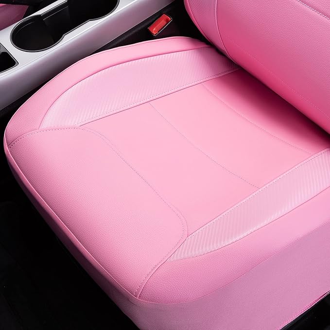 Flying Banner car seat Covers Protects Water Proof Faux Leather Carbon Fiber Fronts Rear Bench Covers (Pink Pink, Full Set - 