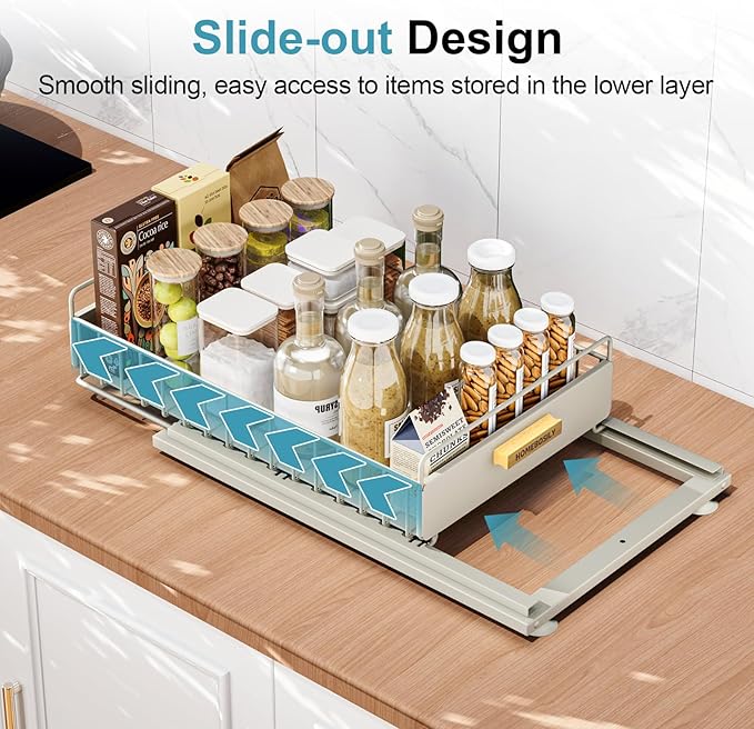 Under Sink Organizer - Under Sink Organizers and Storage Shelves, Multi-Use Kitchen and Bathroom Pull Out Cabinet Organizer w