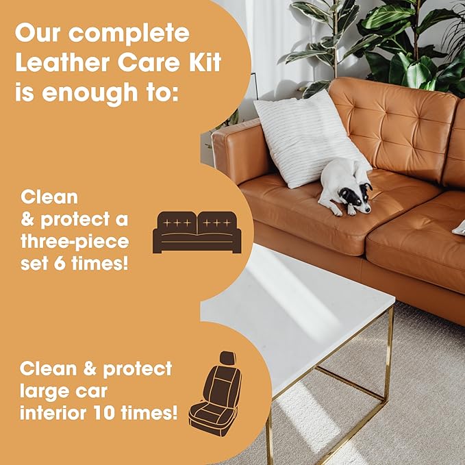 Furniture Clinic Large Leather Care Kit | Leather Cleaner + Conditioning Protection Cream for Furniture | Two 17oz Bottles + 