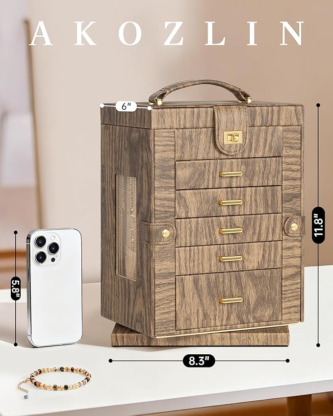 AKOZLIN 360° Rotating Jewelry Box 6-Tier Organizer Functional Jewelry Storage Case for Women Girls Ring Necklace Earring Brac