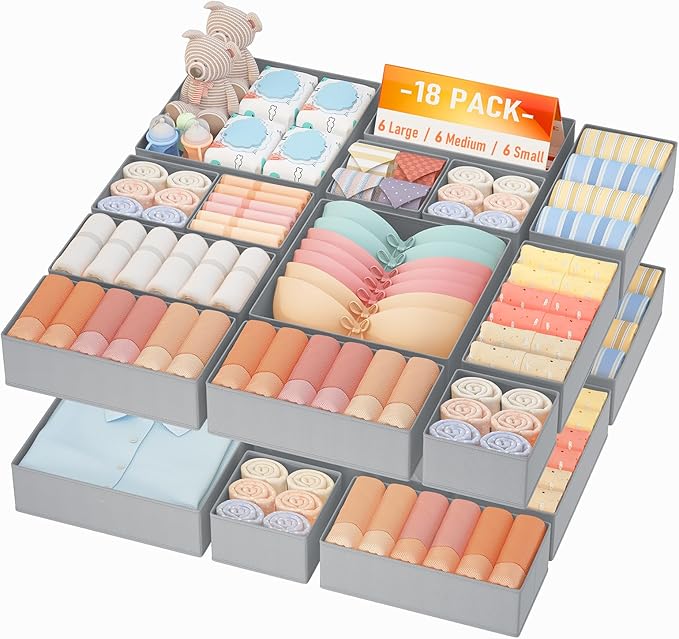 DIMJ Drawer Organizer Clothes Storage- 18 Pack Baby Dresser Organizer for Nursery, Foldable Closet Drawer Organizer Bins for 