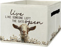 Rustic Goat Storage Bins & Boxes with Handles, Farmhouse Goat Foldable Basket for Organizing, Live Like Someone Left the Gate