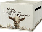 Rustic Goat Storage Bins & Boxes with Handles, Farmhouse Goat Foldable Basket for Organizing, Live Like Someone Left the Gate
