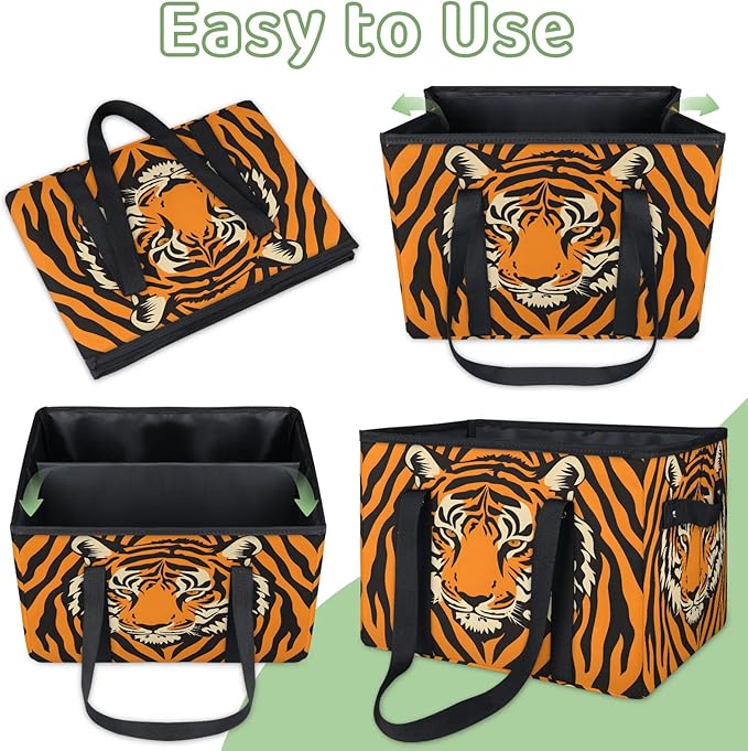 Reusable Grocery Bags Heavy Duty Shopping Bags Foldable Large Tote Bags with Long Handles & Hard Bottom