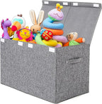 popoly Large Toy Box Storage with Lid, Collapsible Sturdy Toy Chest Storage Bin Box with Rivets Handles for Kids, Boys, Girls