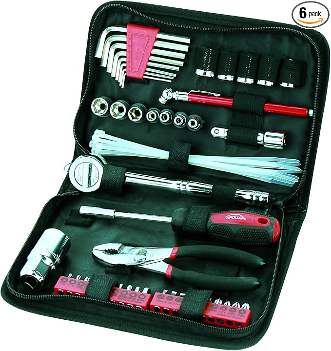 Apollo Tools 56 Piece Compact Metric Auto Tool Set in Zippered Case, Small Mechanic Tool Set for Car Emergency, Motorcycle Re