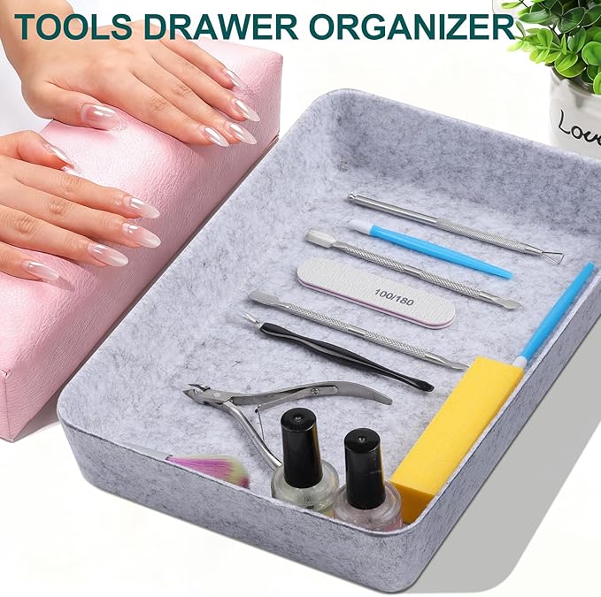 HNYYZL Desk Drawer Organizer,7 Pack Felt Drawer Organizer Shallow Drawer Organizers Felt Storage Bins (Light Gray)