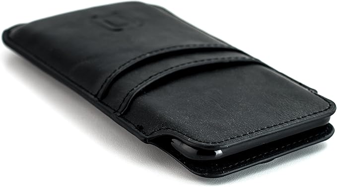 Dockem Provincial Wallet Sleeve for 6.5-6.7" iPhones, Vintage PU Leather, 2 Card Slots [Black]