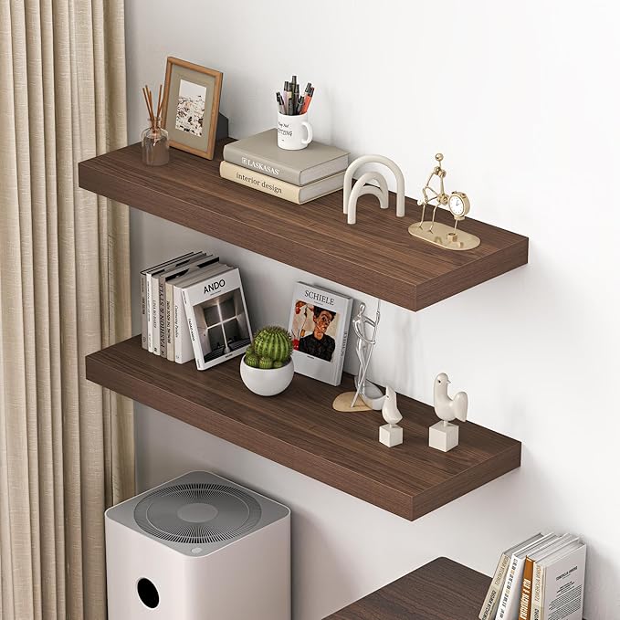 Dreamland 40" Floating Shelves for Wall, 12" Deep Thicker Walnut Floating Shelves, Wall-Mounted Shelves for Bedroom, Living R