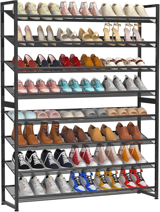 Large Shoe Rack 8 Tier Shoe Organizer, Heavy Duty Metal 4-Tier Stackable Shoe Storage Vertical Shoe Rack for Closet Front Doo