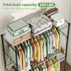Simple Trending Heavy Duty Clothing Rack 3 Tiers Adjustable Wire Shelving Clothes Rack with Double Rods and Side Hooks, Frees