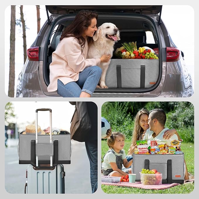 MHOMER Reusable Upright Grocery Bags Extra Waterproof Large Utility Tote Bag with Carrying Handles Foldable Shopping Bags Reinforced Bottom and Side Durable Oxford Fabric Grizzly
