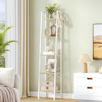Hzuaneri Ladder Shelf, Bookshelf Bookcase, Freestanding Corner Storage Shelve with 2 Hooks for Home Office, Living Room, Kitc