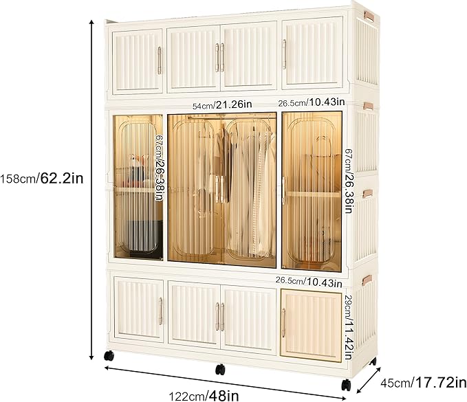 Portable Closet Storage with Magnetic Doors and Wheels, Foldable Armoire Wardrobe Closet with 1 Hanging Rod, 12 Cubes and 6 H