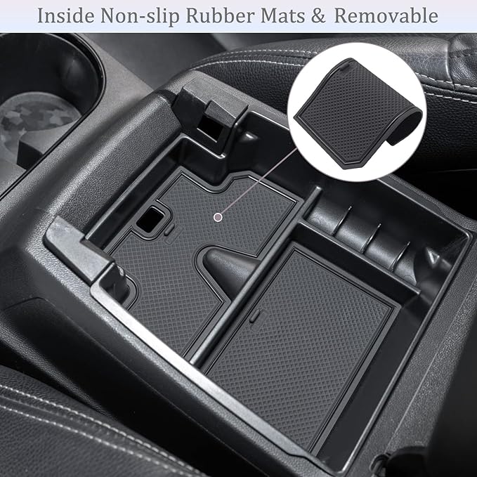 JDMCAR Center Console Organizer Compatible with 2023 2024 2025 2026 Chevy Colorado/GMC Canyon Accessories, Coin Container Armrest Secondary Storage Box with Non-Slip Silicone Mat (Black Trim)