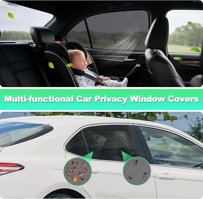 Car Window Shades for 2018-2024 Camry - Rear Side Window Sun Shade for Baby, Breathable Mesh Car Privacy Window Covers, UV Protection & Heat Insulation for Road Trips, Napping, Camping (2 PCS)