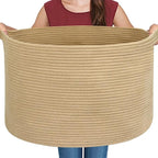 MEGASKET Extra Large Storage Basket, 22" X 22" X 14" Stuffed Animal Basket for Living Room Kids Room, Soft Cotton Rope Bin Wi