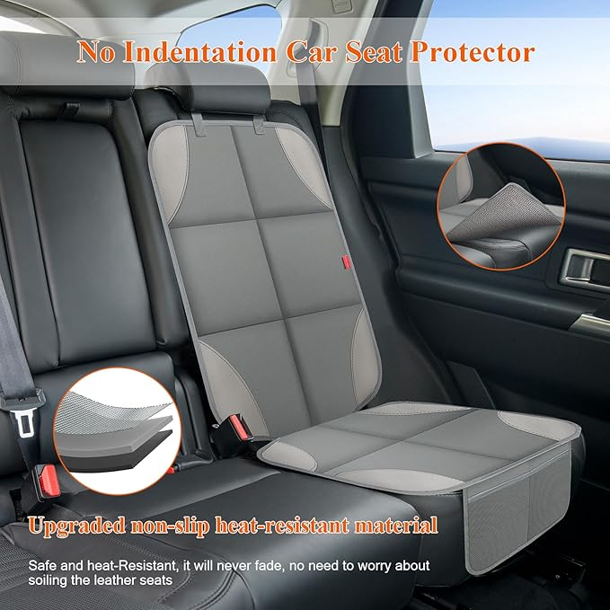 Car Seat Protector, Waterproof 600D Fabric Seat Cushion for Child Car Seat with Thickest Pad, Storage Pockets, Back Car Seat 
