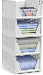 Sorbus 4 Pack Medium Shelf Organizer with Open Front Design Under Shelf for Closet Bathroom Kitchen Garage Plastic Stackable 