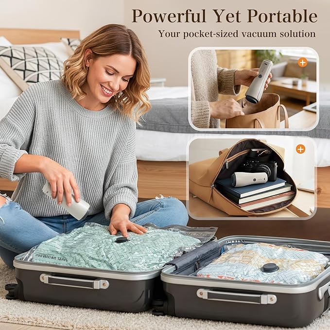 QcoQce Vacuum Storage Bags with Rechargeable Electric Pump, Space Saver Bags for Travel, Vacuum Seal Bags for Clothing, Beddi