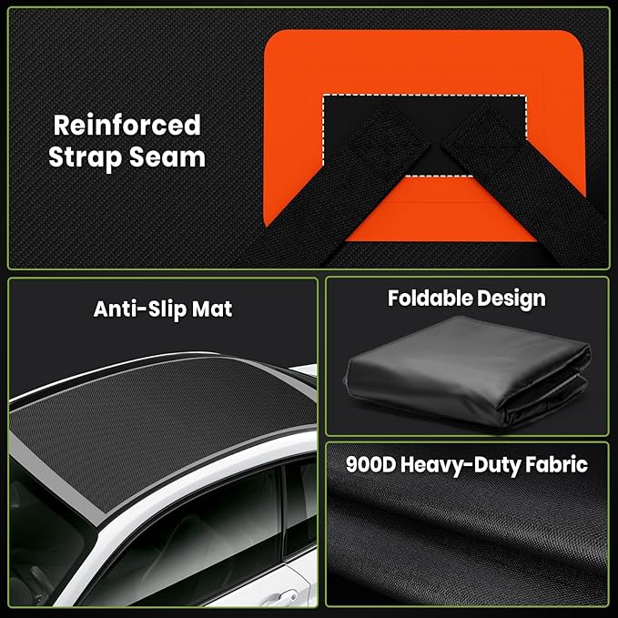 23 Cubic Feet Car Rooftop Cargo Bag Carrier, Soft Roof Top Luggage Bag for All Vechicles with/Without Racks - with Waterproof Zip, Luggage Lock, Anti-Slip Mat, Storage Bag, Door Hooks