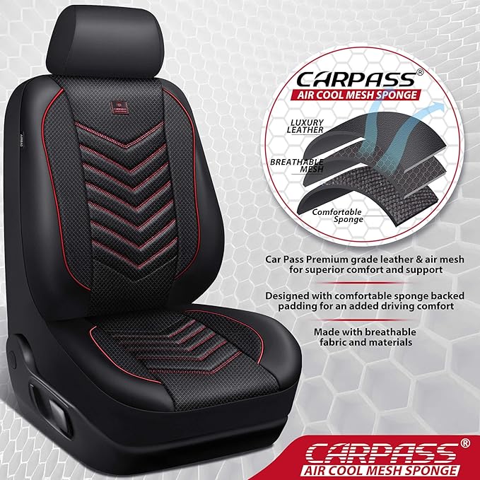 CAR PASS 3D Foam Mesh Leather Car Seat Covers Front Seats, Breathable Front Seat Cover for Cars, Comfortable Universal Fit fo