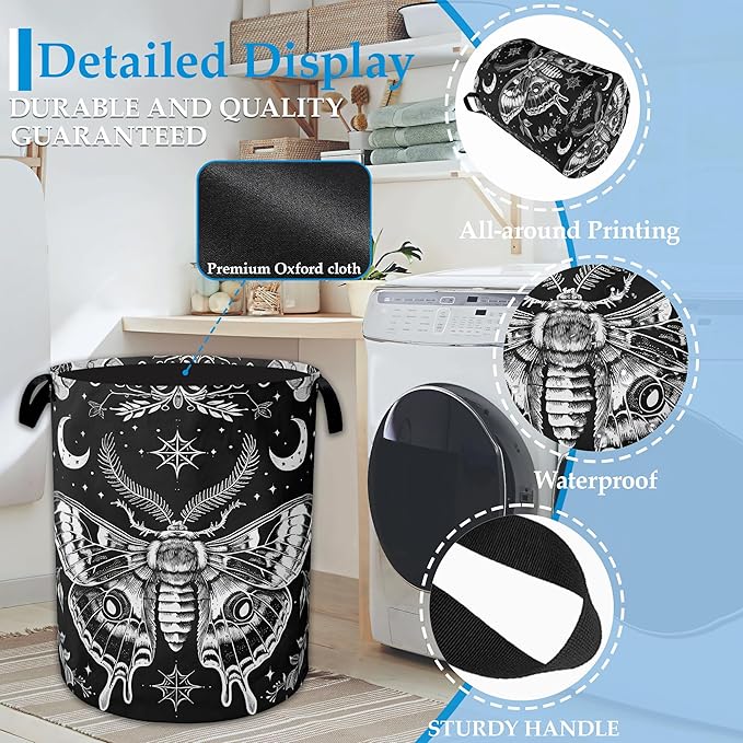 Butterfly Moon Laundry Basket Collapsible Laundry Hamper with Handle, Oxford Clothes Toy Storage Bin for Bathroom Bedroom Roo