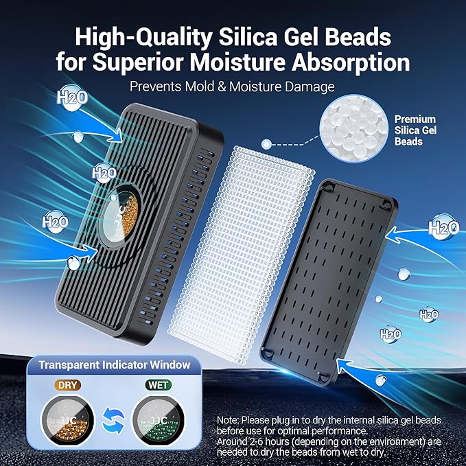 Rechargeable Desiccant Dehumidifier for Storage with USB-C Cable,Reusable Portable Moisture Absorber Dryer Silica Gel Beads