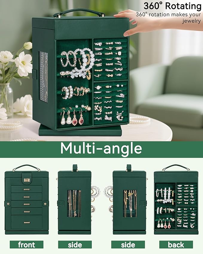 AKOZLIN 360° Rotating Jewelry Box 6-Tier Organizer Functional Jewelry Storage Case for Women Girls Ring Necklace Earring Brac