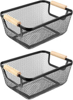 AJIODA 2 Pack Metal Mesh Steel Basket, Small Wire Storage Organizer Basket Multi-function Hanging Kitchen Basket Fruit Basket